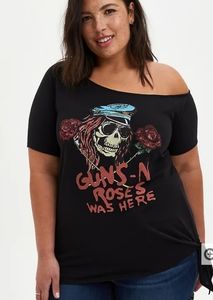 OFF THE SHOULDER TEE GUNS & ROSES BLACK